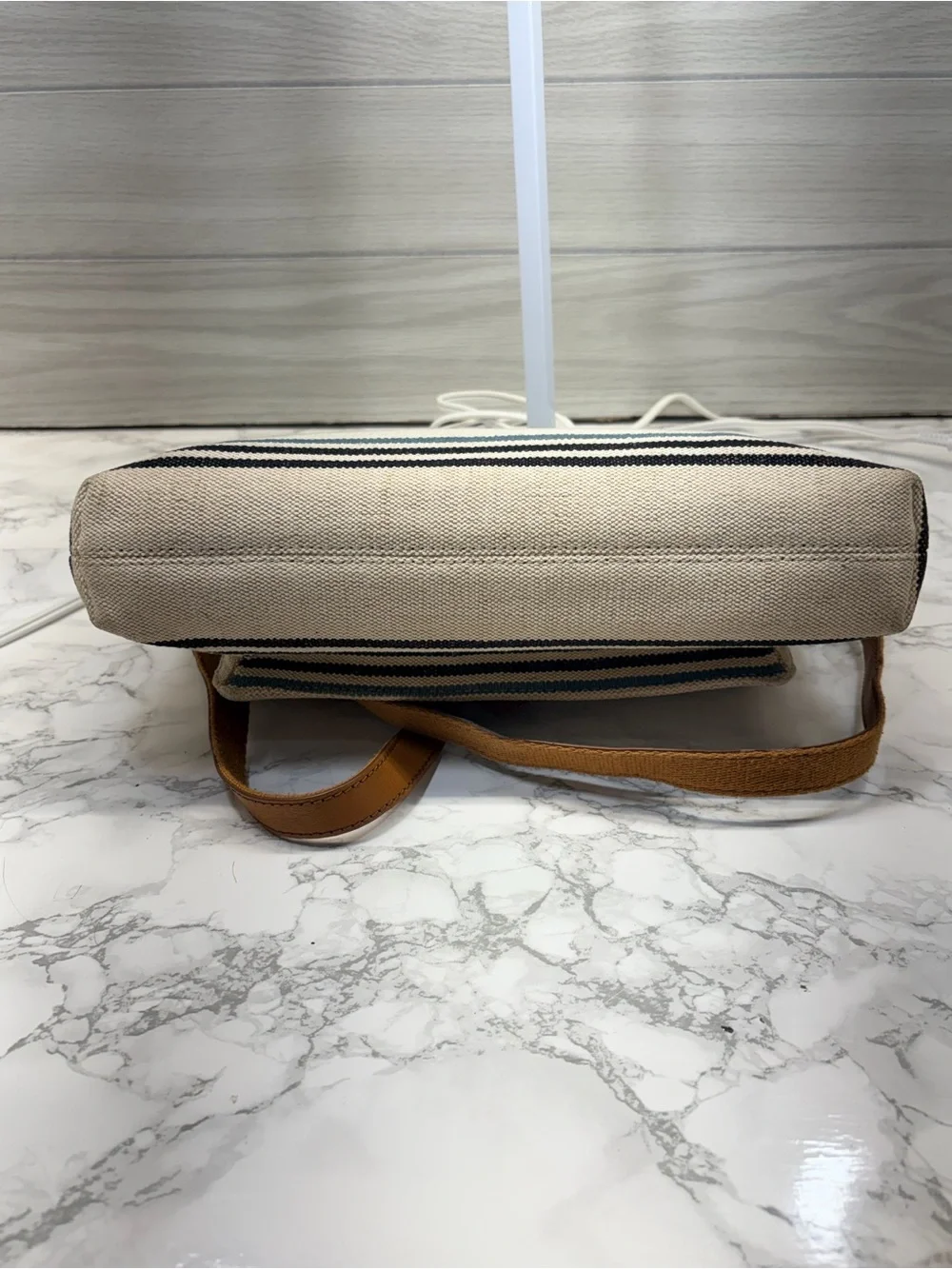 Fossil Beige Canvas Crossbody with Tan Leather Trim